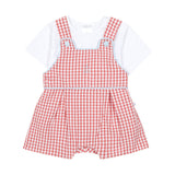 Deolinda Kids Completo Salopette Fantasia Quadretti Rossi per Neonate