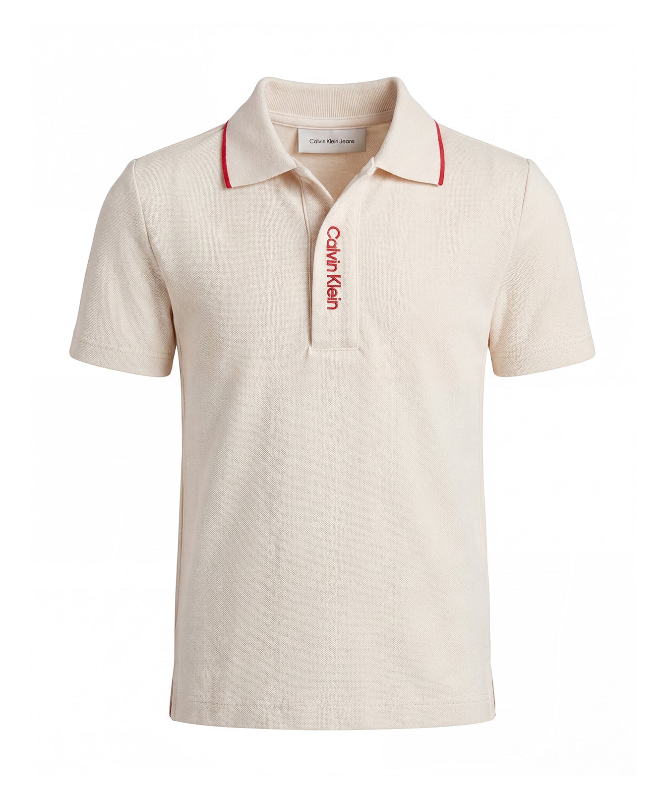 Calvin Klein Kids Polo Beige con Dettagli Rossi per Bambini