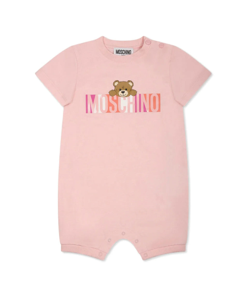 Moschino Kids Tutina Rosa con Stampa Colorful per Neonate