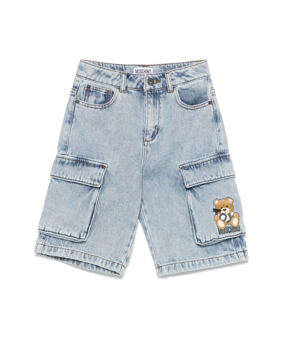 Moschino Kids Bermuda Denim con Stampa Toy per Bambini