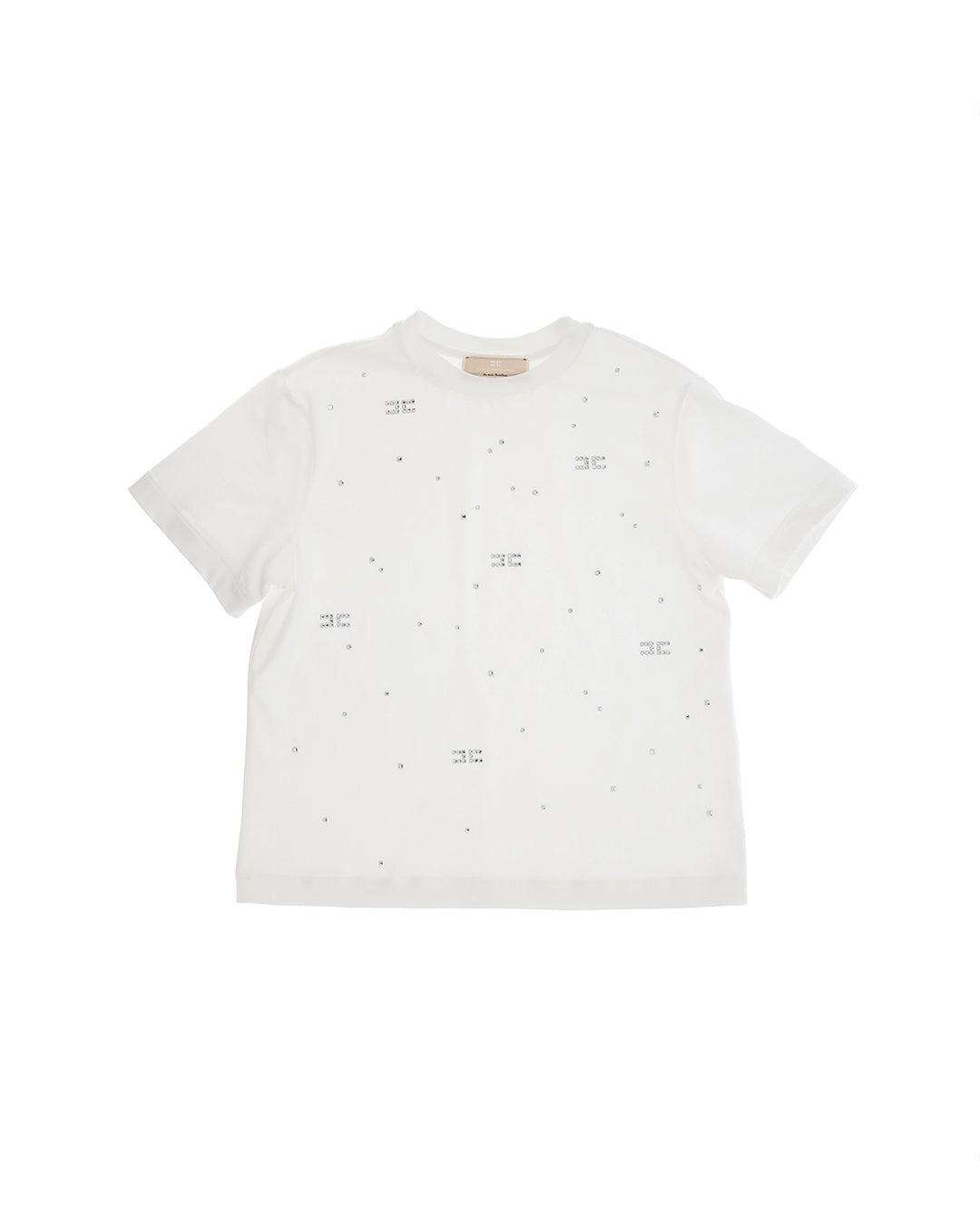 Elisabetta Franchi La Mia Bambina T-shirt Girocollo Avorio con Dettagli Logo e Strass per Bambine