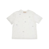 Elisabetta Franchi La Mia Bambina T-shirt Girocollo Avorio con Dettagli Logo e Strass per Bambine