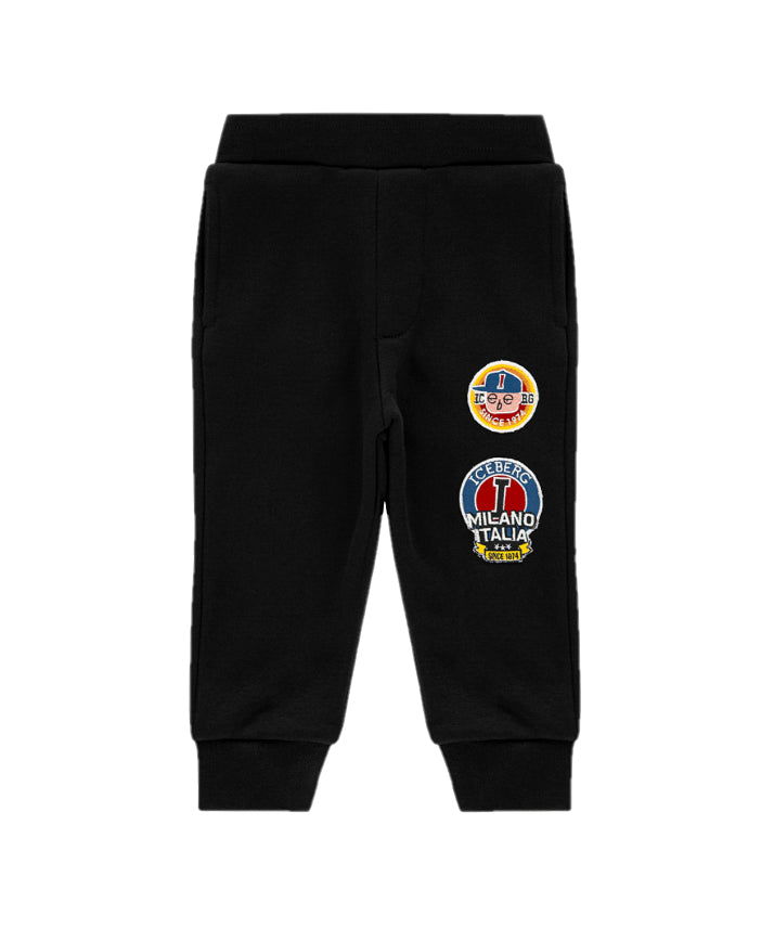 Iceberg Kids Pantaloni Joggers Neri con Patch per Neonati