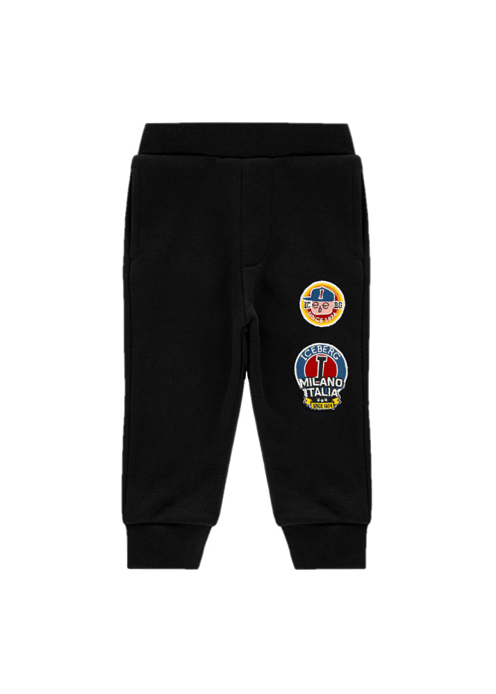 Iceberg Kids Pantaloni Joggers Neri con Patch per Neonati