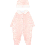 Roberto Cavalli Kids Kit Tutina + Cappellino Rosa Leopardato con Ricamo per Neonate