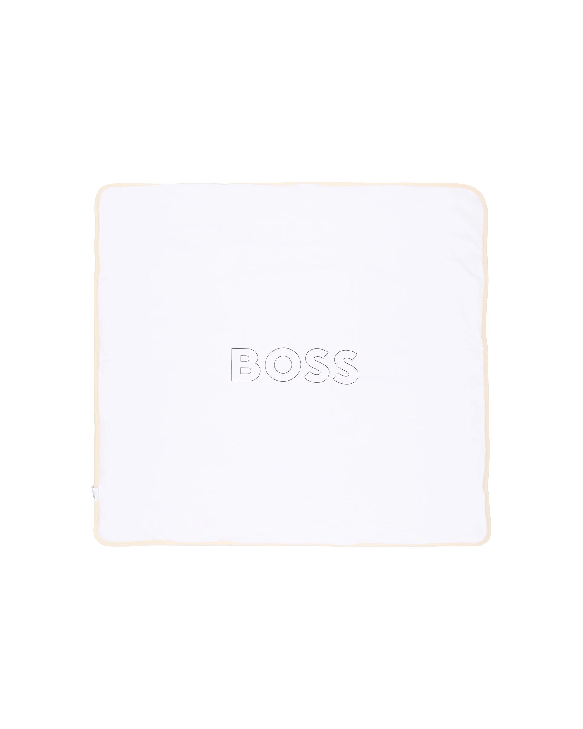 BOSS Kids Copertina Beige Bifacciale in Cotone con Orsetti Jacquard e Logo per Bambini