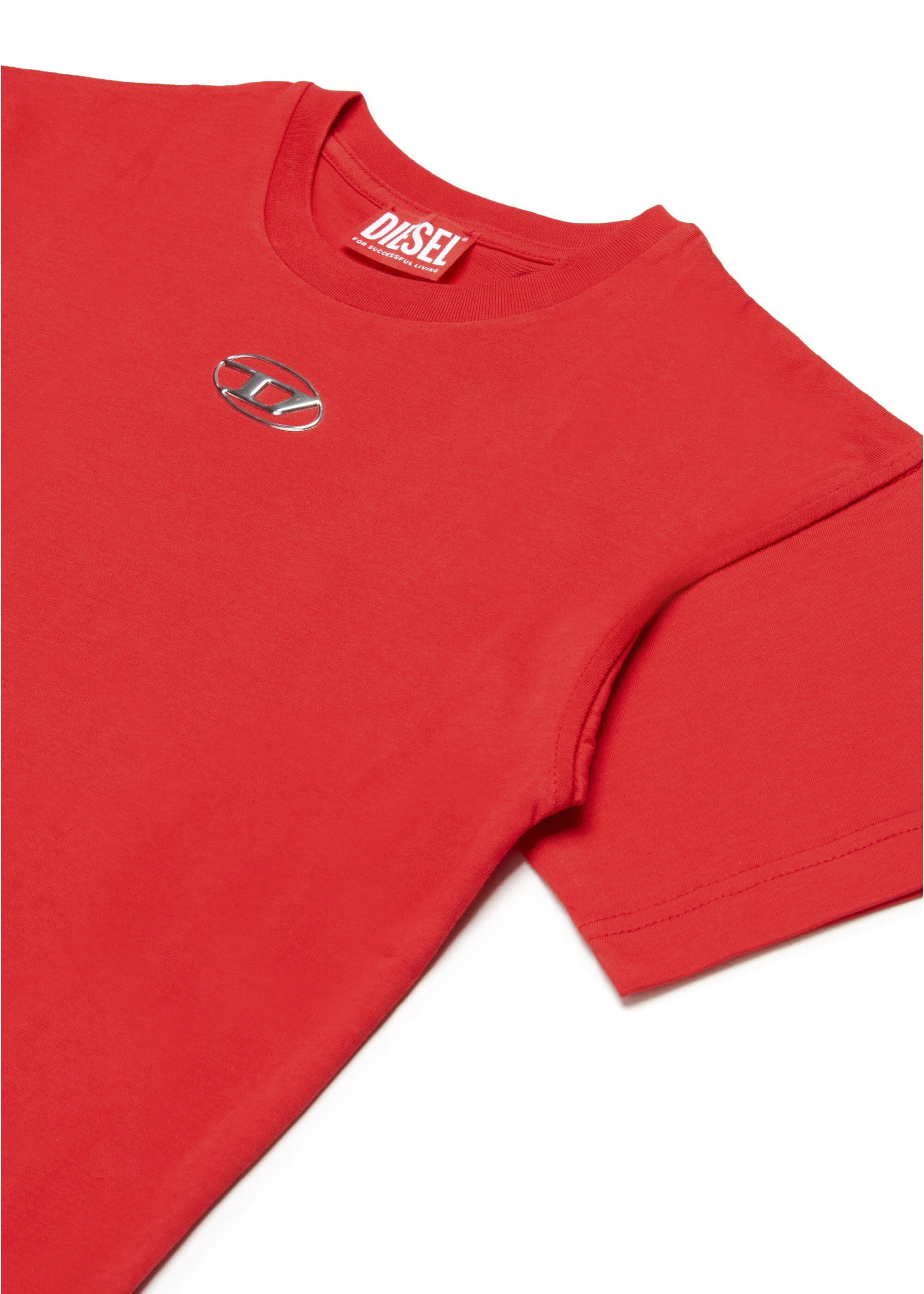 Diesel Kids T-shirt Rossa con Logo Oval D Metallico