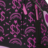 Sprayground Kids Think On It Zaino Nero con Stampa Shark Mouth e Dollari Rosa