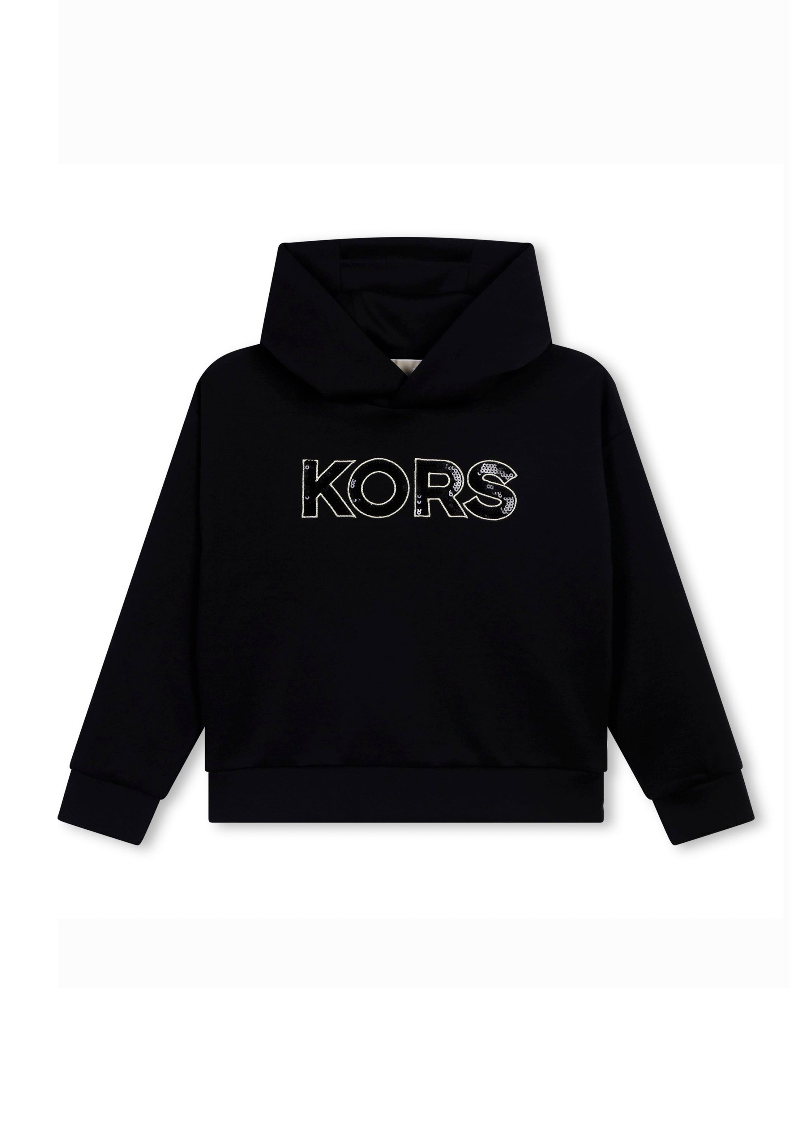 Michael Kors Kids Felpa Nera con Cappuccio con Logo per Bambine