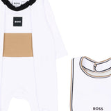 BOSS Kids Set Nascita 3 Pezzi Bianco con Tutina, Cappellino e Bavaglino con Logo per Neonati