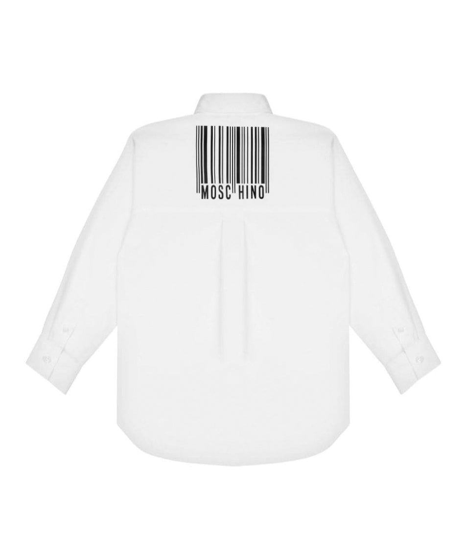 Moschino Kids Camicia Bianca con Stampa Codice a Barre per Bambine (retro)