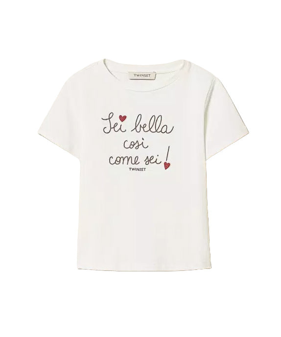 Twinset Kids T-Shirt Bianco con Stampa per Bambine