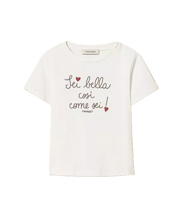 Twinset Kids T-Shirt Bianco con Stampa per Bambine