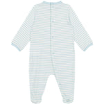 Moschino Kids Tutina Celeste a Righe con Logo per Neonati (retro)