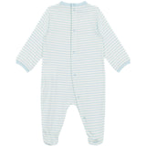 Moschino Kids Tutina Celeste a Righe con Logo per Neonati (retro)