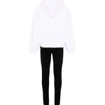 John Richmond Kids Tuta con Felpa Bianca con Cappuccio e Leggings Neri con Logo per Bambine