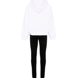 John Richmond Kids Tuta con Felpa Bianca con Cappuccio e Leggings Neri con Logo per Bambine
