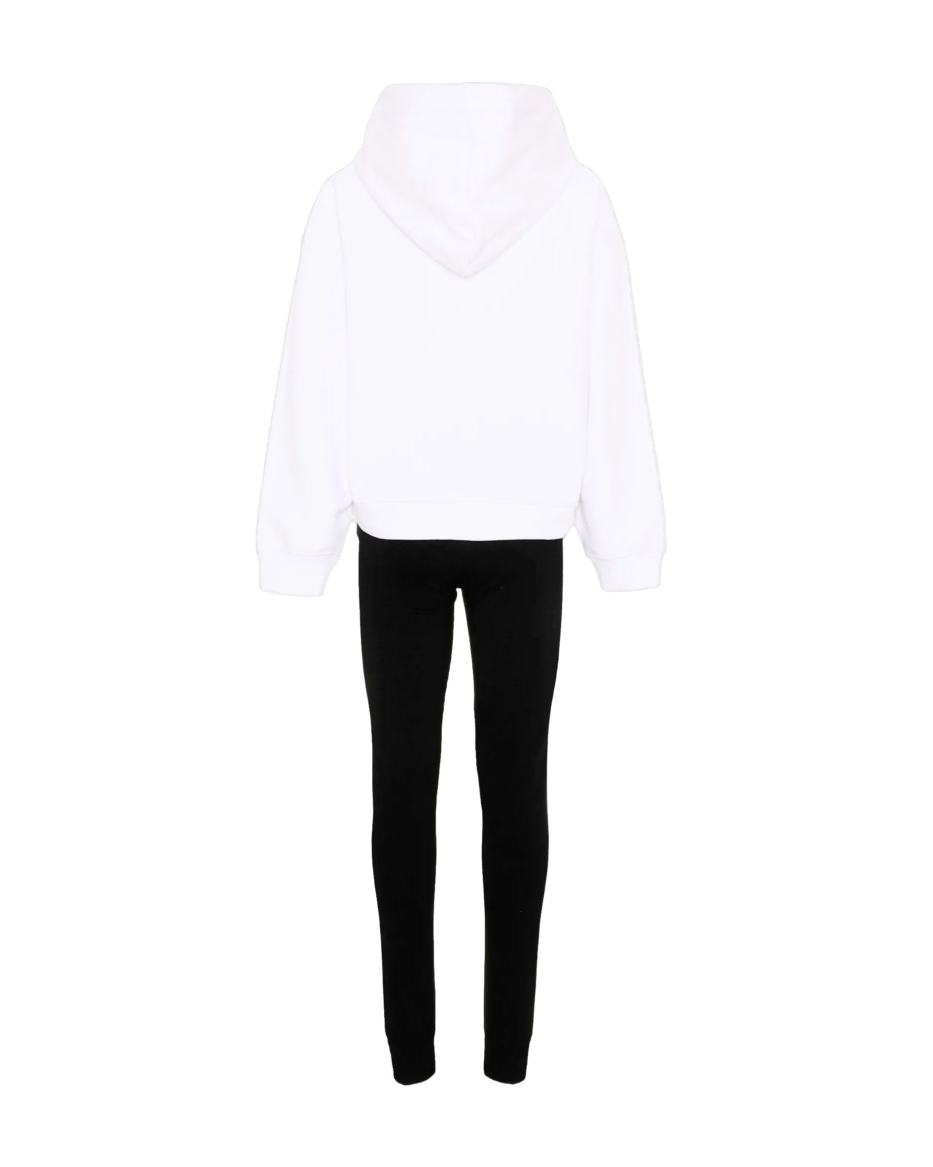 John Richmond Kids Tuta con Felpa Bianca con Cappuccio e Leggings Neri con Logo per Bambine