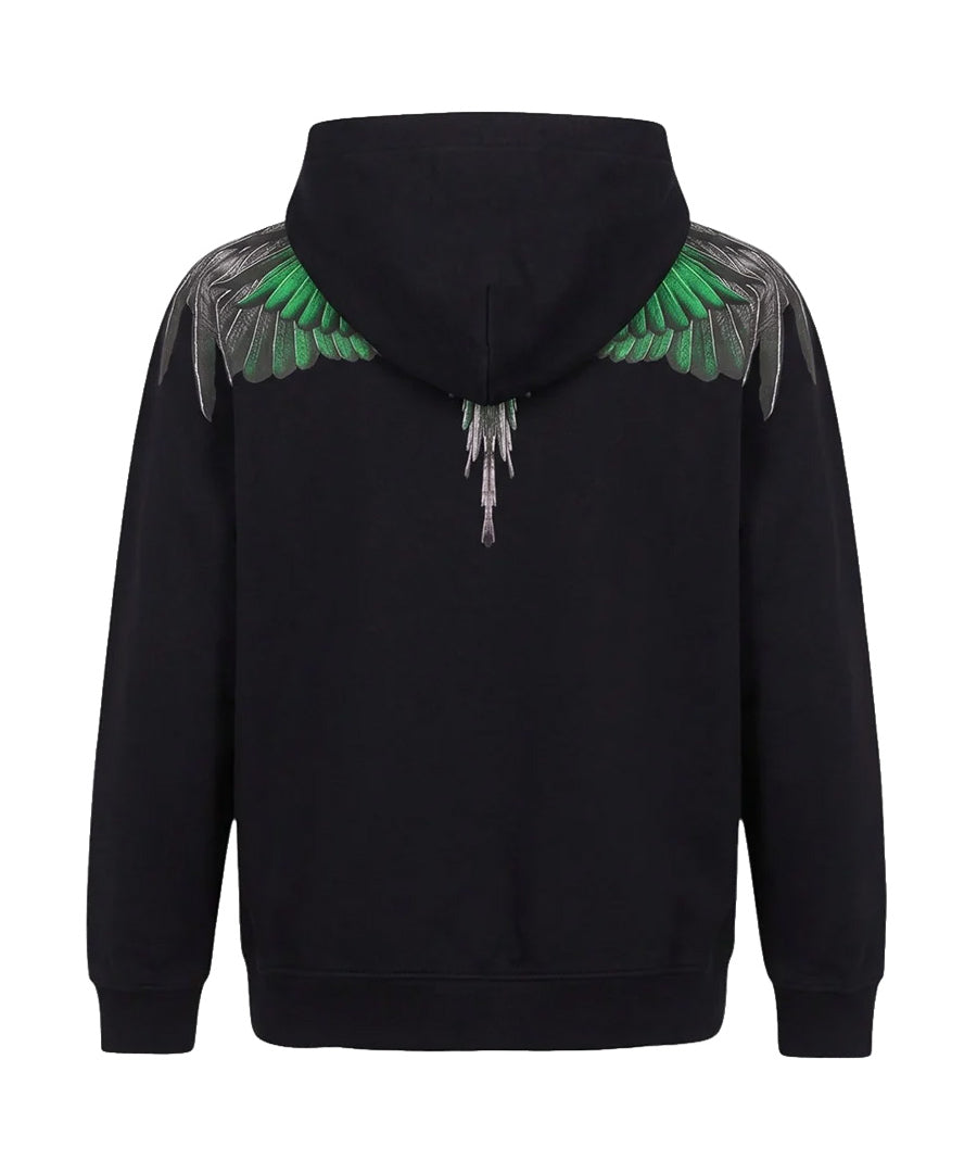 Marcelo Burlon County of Milan Kids Felpa Nero con Stampa Ali Verde per Bambini