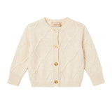 Elisabetta Franchi La Mia Bambina Cardigan Burro in Maglia con Motivo Fiocchi e Bottoni Oro per Neonate