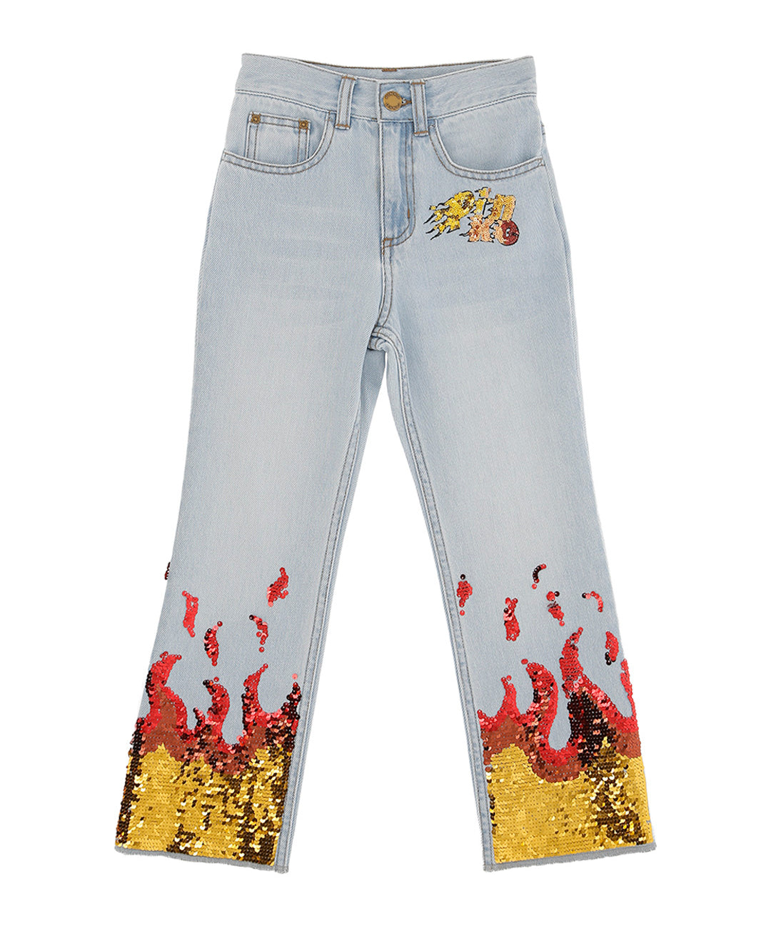 Pinko Kids Jeans Denim con Paillettes Fire per Bambine
