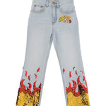 Pinko Kids Jeans Denim con Paillettes Fire per Bambine