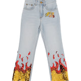 Pinko Kids Jeans Denim con Paillettes Fire per Bambine