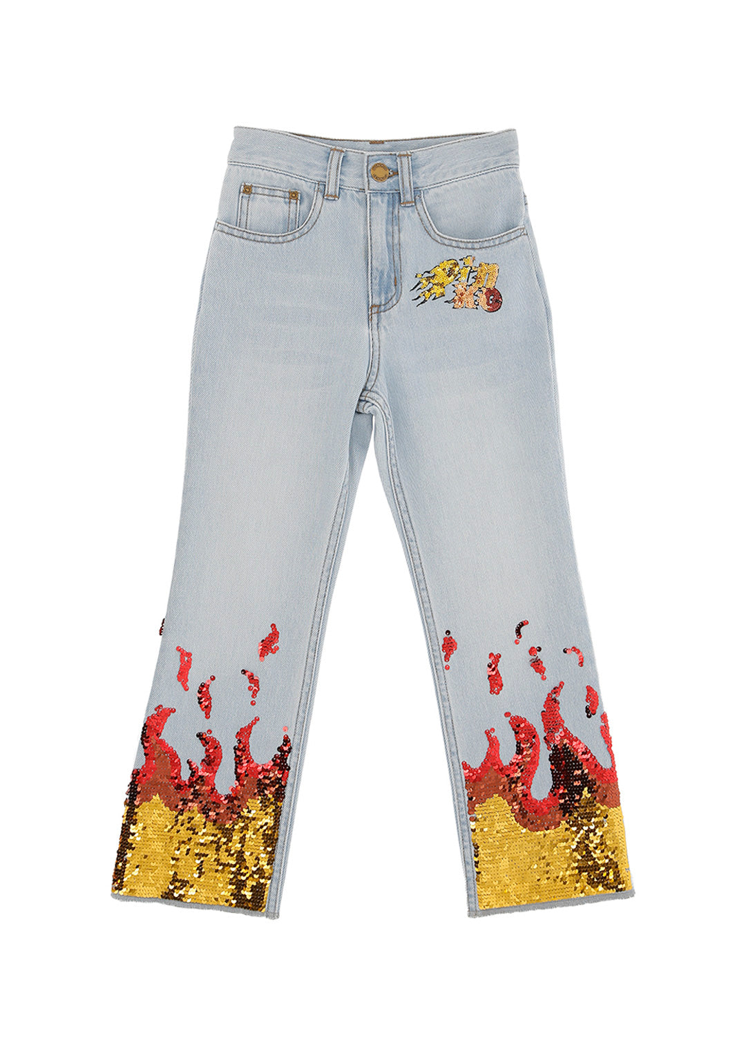 Pinko Kids Jeans Denim con Paillettes Fire per Bambine