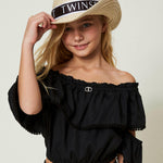 Twinset Kids Cappello Effetto Rafia con Logo Florence Kids