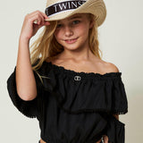 Twinset Kids Cappello Effetto Rafia con Logo Florence Kids