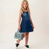 Pinko Kids Abito in Denim con Ricamo Rose per Bambine