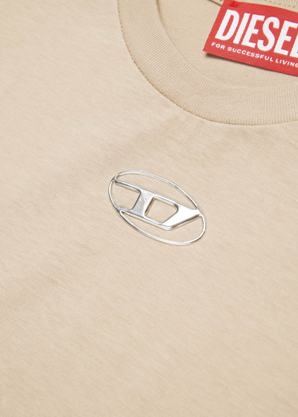 Diesel Kids T-shirt Beige con Oval D in Metallo per Bambini (dettaglio)