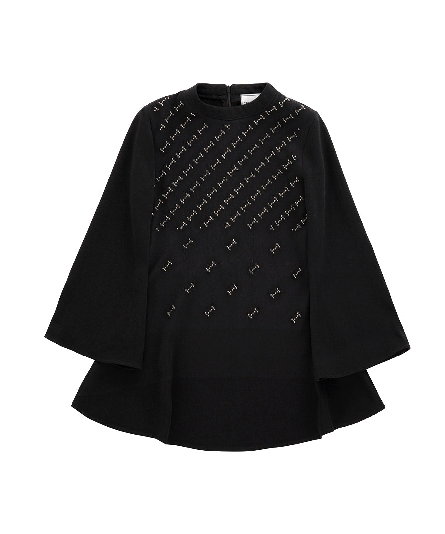 Iceberg Kids Abito Nero con Applicazione Strass per Bambine