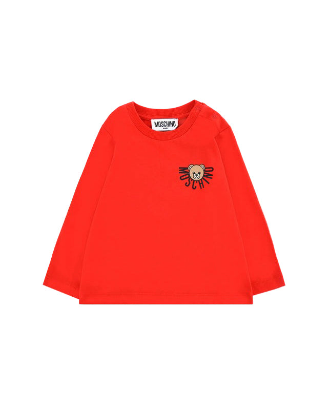 Moschino Kids T-shirt Rossa con Logo per Neonati