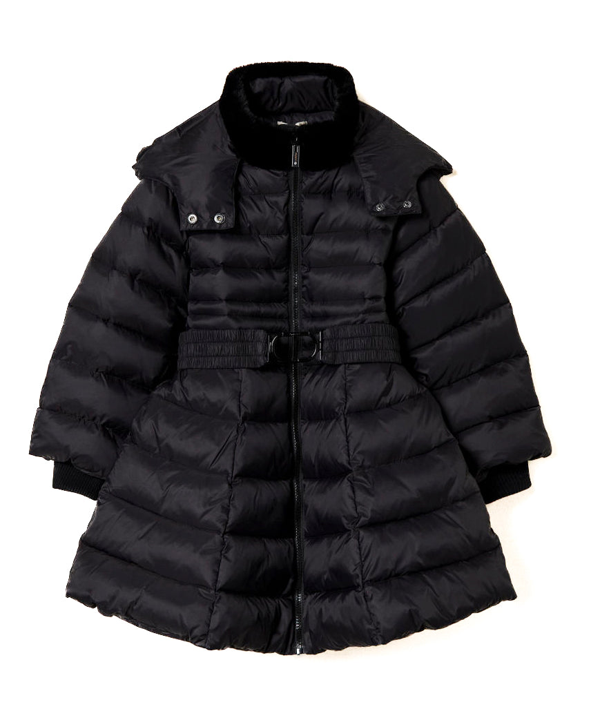 Twinset Kids Piumino Trapuntato Nero con Cintura per Bambine