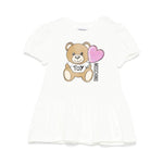 Moschino Kids Abito Bianco con Stampa e Ruches per Neonate
