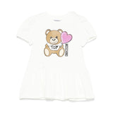 Moschino Kids Abito Bianco con Stampa e Ruches per Neonate