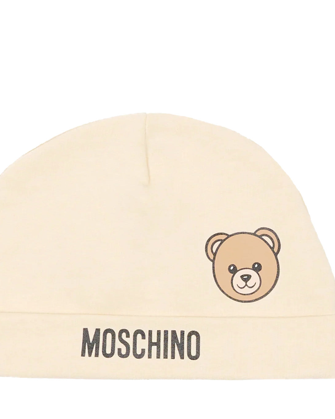 Moschino Kids Cappellino Beige in Cotone con Stampa Teddy Bear e Logo Unisex per Neonati