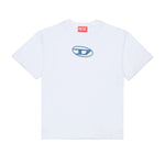 Diesel Kids T-shirt Bianca con Logo Oval D Ricamato per Bambini
