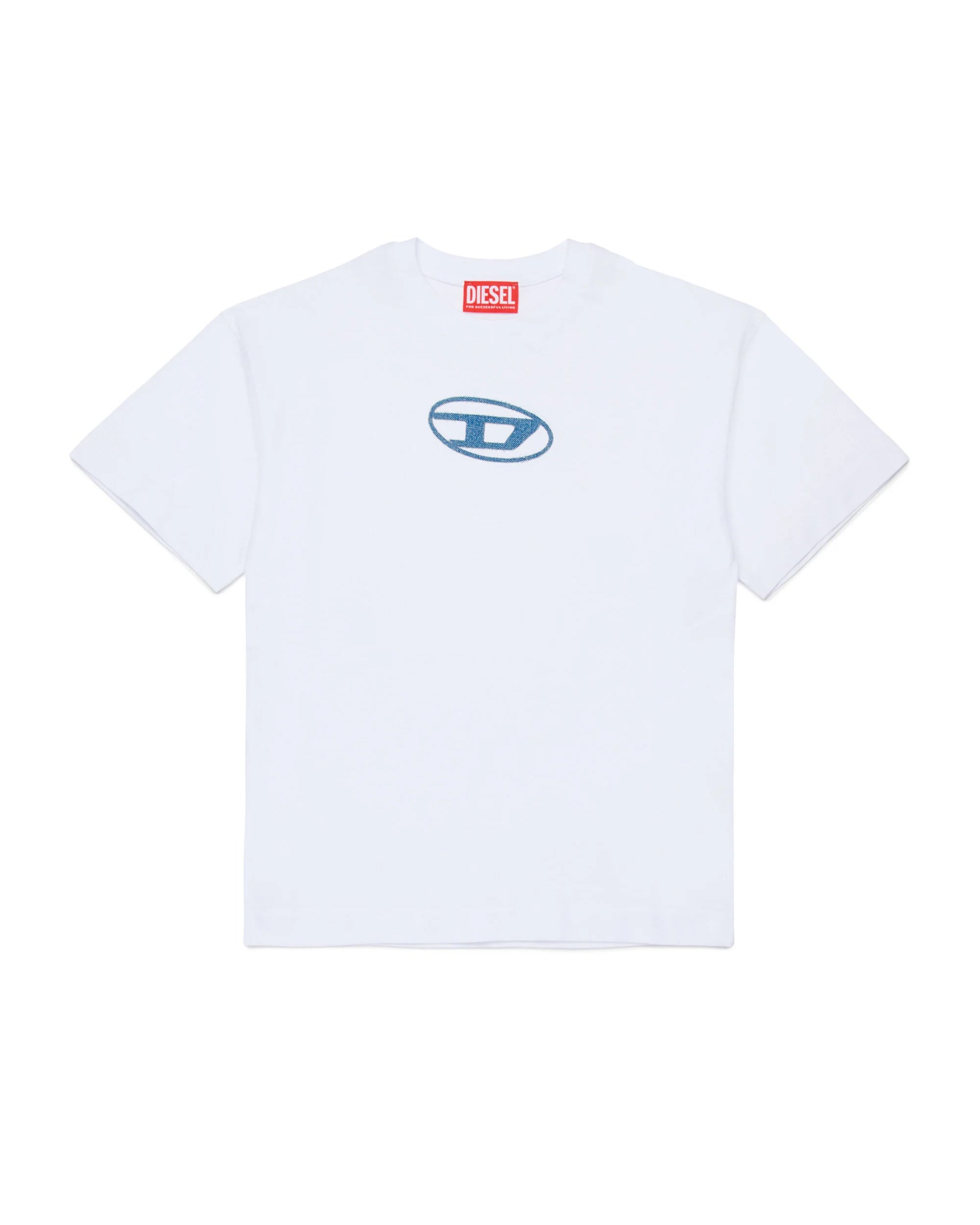 Diesel Kids T-shirt Bianca con Logo Oval D Ricamato per Bambini