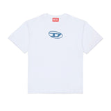 Diesel Kids T-shirt Bianca con Logo Oval D Ricamato per Bambini