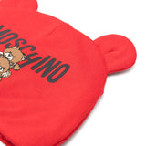 Moschino Kids Cappellino Rosso con Stampa Logo Teddy Bear per Neonati (dettaglio)