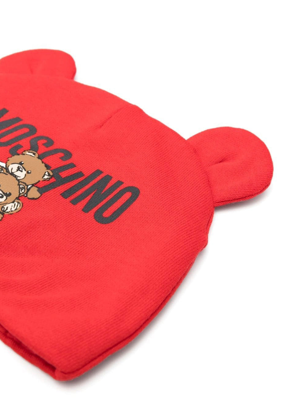 Moschino Kids Cappellino Rosso con Stampa Logo Teddy Bear per Neonati (dettaglio)