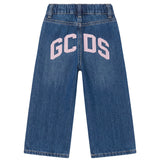 Gcds Kids Pantalone in Denim con Logo Rosa sul Retro per Neonate
