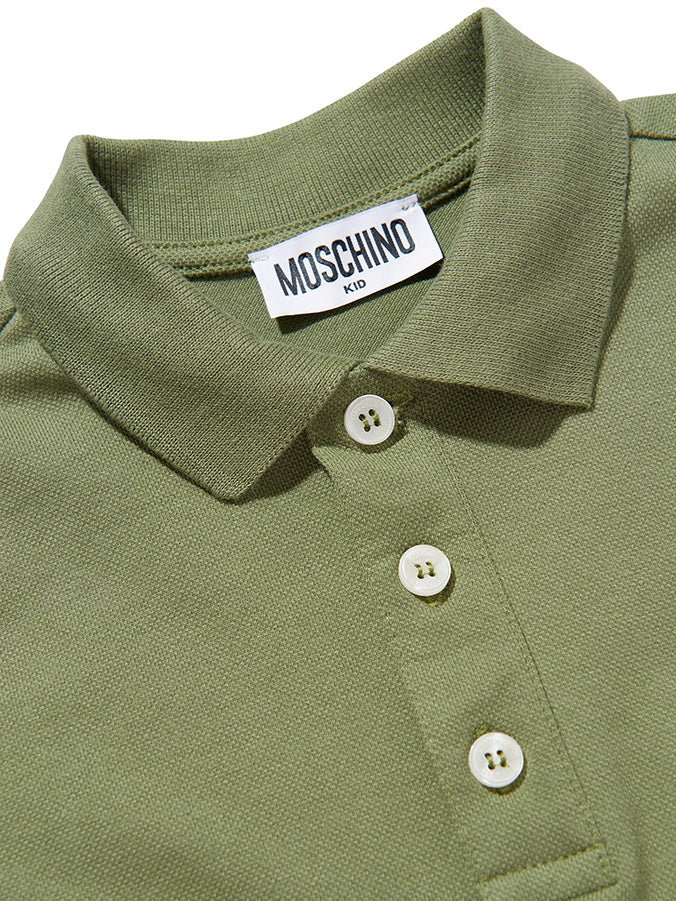Moschino Kids Polo Verde con Logo Teddy Bear per Bambini