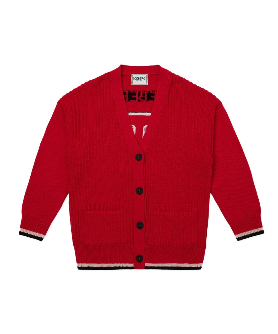 Iceberg Kids Cardigan Rosso con Intarso Logo per Bambini