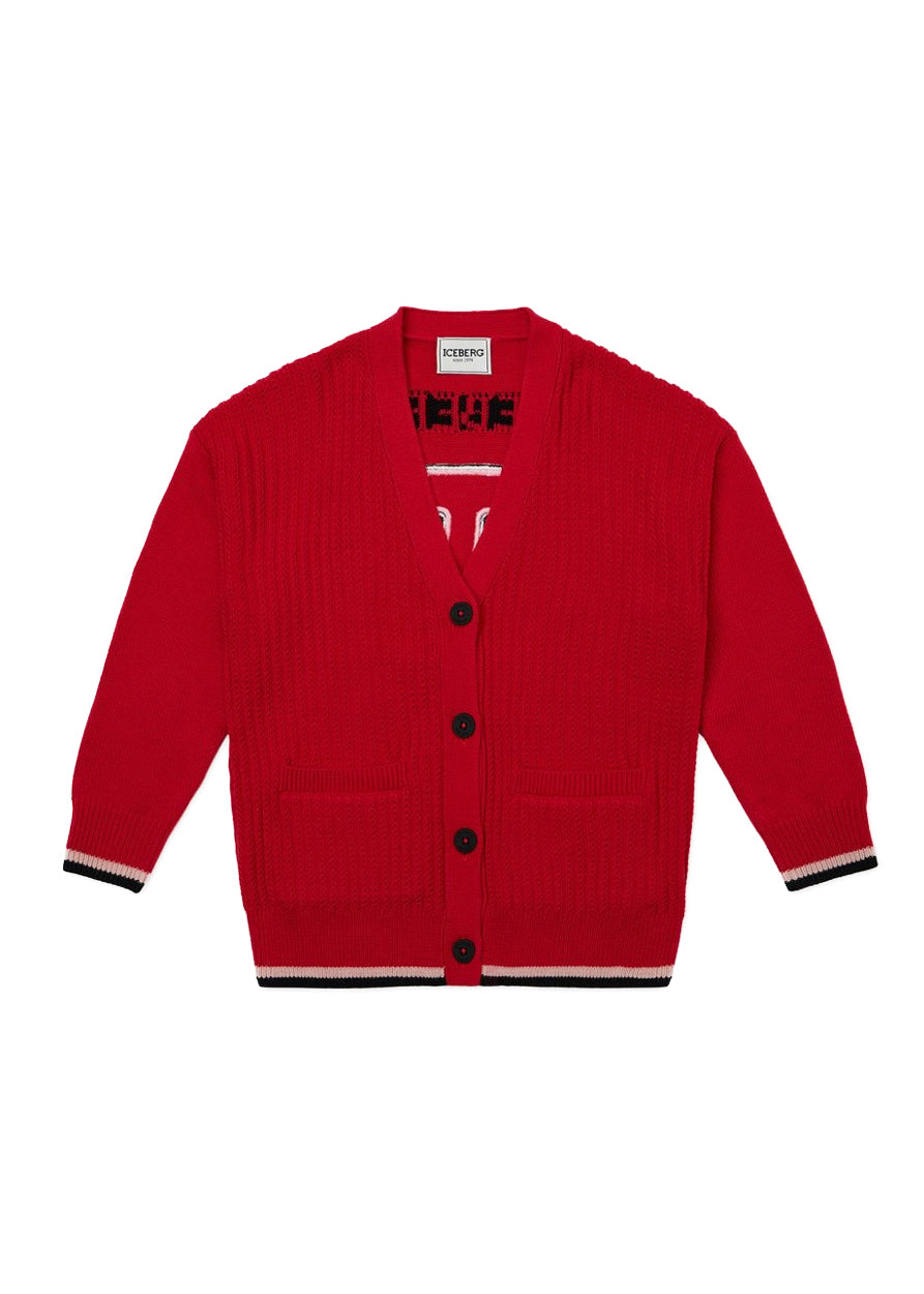 Iceberg Kids Cardigan Rosso con Intarso Logo per Bambini