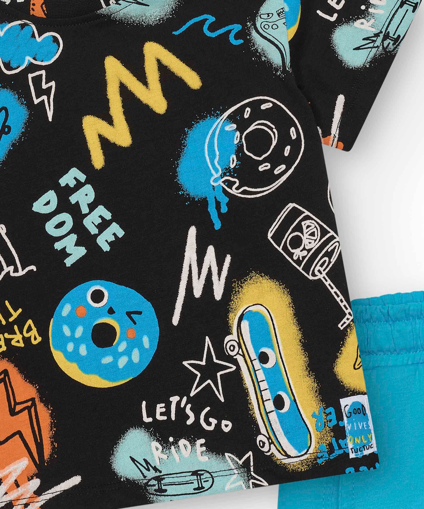 Tuc Tuc T-shirt Multicolor con Short Azzurri per Neonati