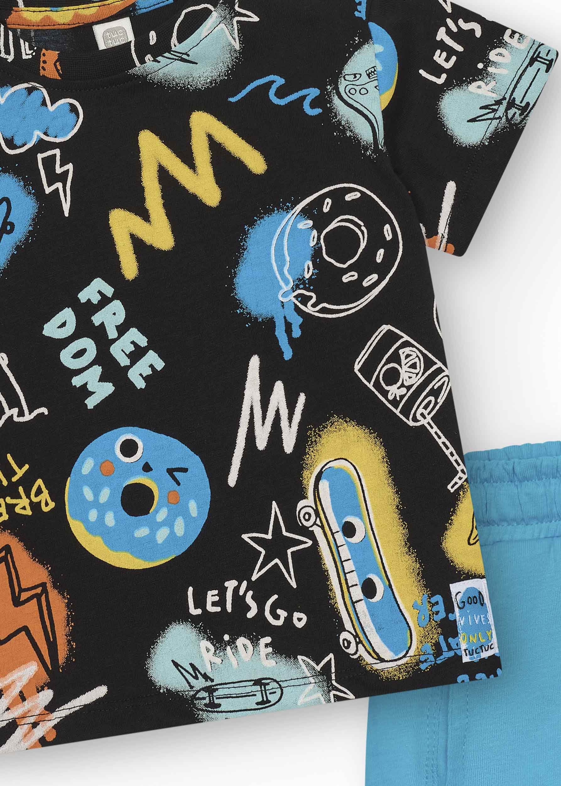 Tuc Tuc T-shirt Multicolor con Short Azzurri per Neonati