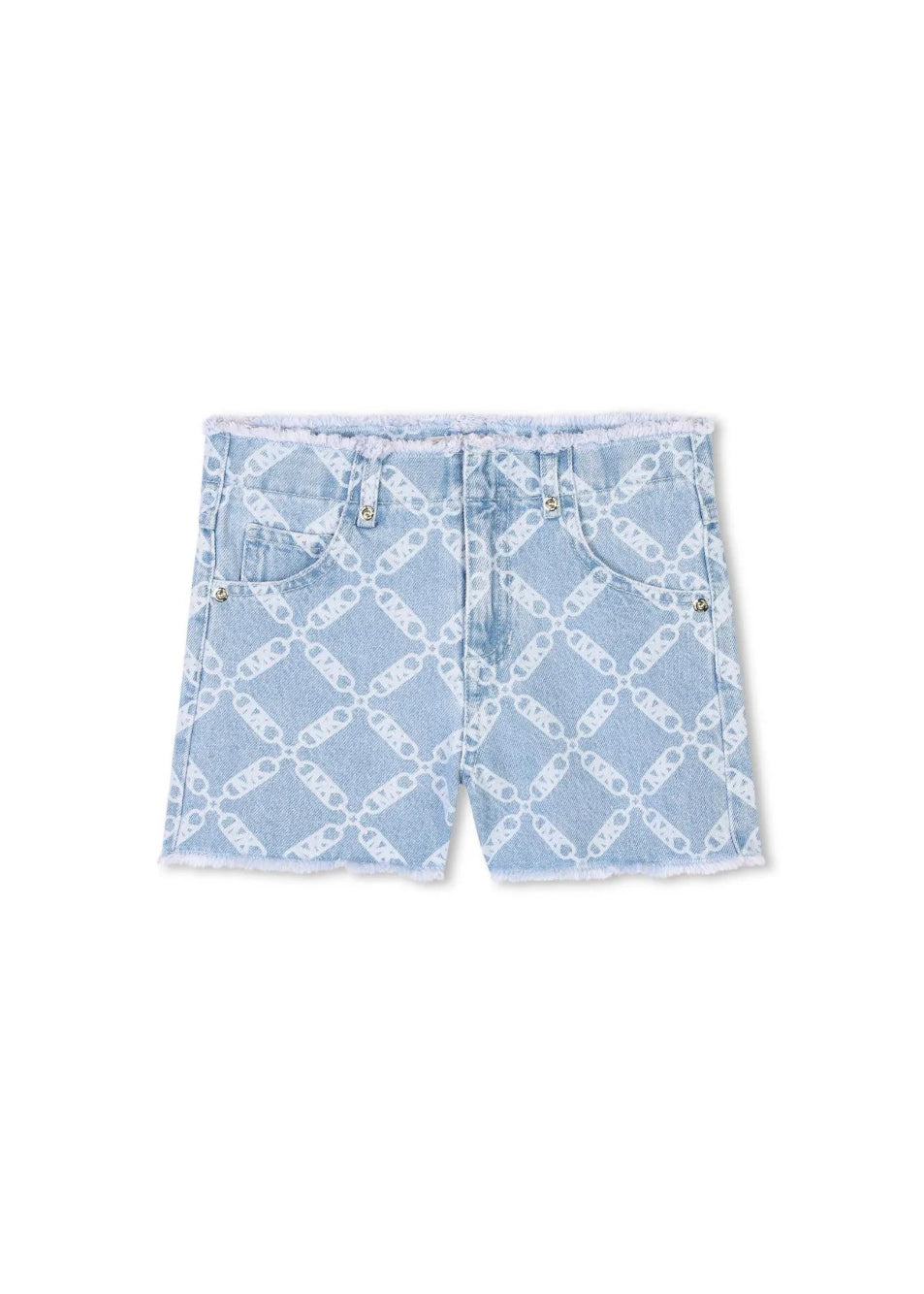 Michael Kors Kids Shorts in Denim Logo All Over per Bambine (fronte)